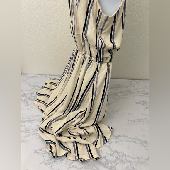 Spirit Of Grace Sleeveless Dress Womens M Striped Beige Lined Maxi Button - Picture 3 of 6